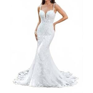 NEW SOPHIA TOLLI lace wedding dress with dramatic train in ivory/blush